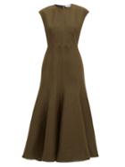 Matchesfashion.com Gabriela Hearst - Crowther Flared-hem Wool-blend Piqu Maxi Dress - Womens - Khaki