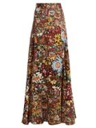 Matchesfashion.com Peter Pilotto - Floral Print Silk Maxi Skirt - Womens - Burgundy Multi