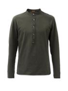 Mens Rtw Barena Venezia - Nalin Cotton-jersey Henley Long-sleeve Shirt - Mens - Dark Khaki