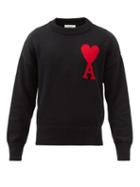 Ami - Logo-intarsia Organic Cotton Blend Sweater - Mens - Black