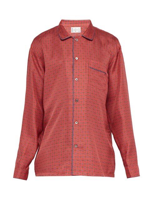 Matchesfashion.com All At Sea - Anchor Print Silk Pyjama Shirt - Mens - Red