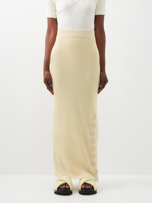 Jil Sander - Ring-stud Ribbed Linen-blend Maxi Skirt - Womens - Beige