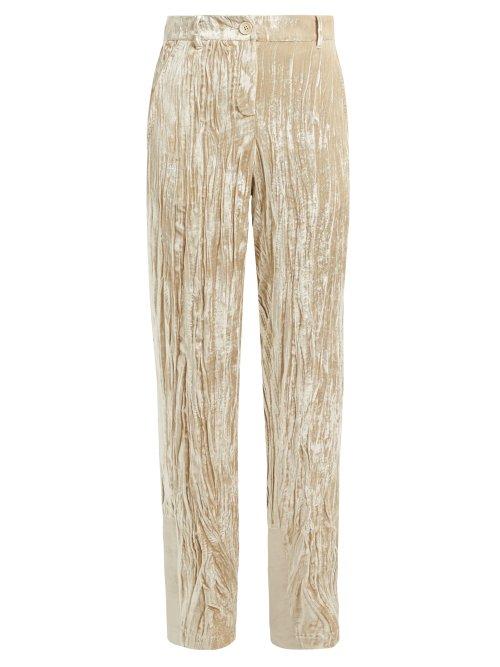 Matchesfashion.com Ann Demeulemeester - Crushed Velvet Trousers - Womens - Beige