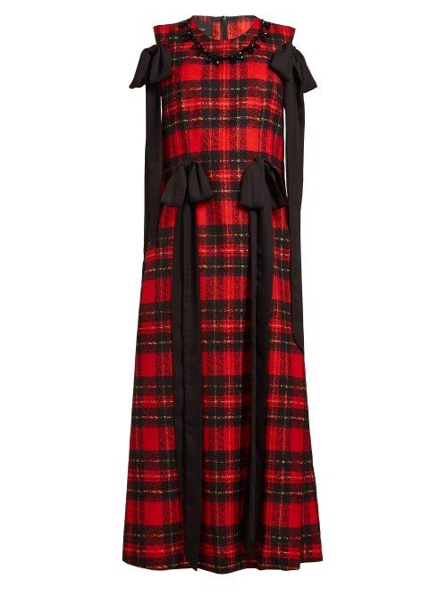Matchesfashion.com Simone Rocha - Beaded And Bow Trim Tartan Georgette Dress - Womens - Red