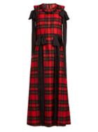 Matchesfashion.com Simone Rocha - Beaded And Bow Trim Tartan Georgette Dress - Womens - Red