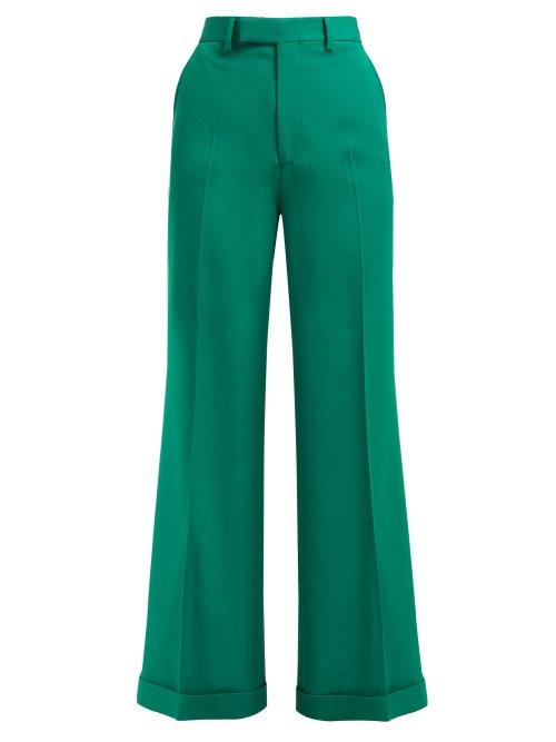 Matchesfashion.com Gucci - Kick Flared Wool Trousers - Womens - Green