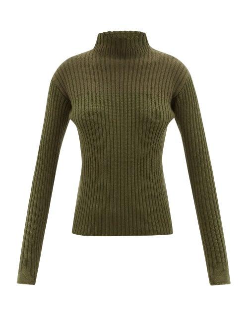 Ladies Rtw Jil Sander - High-neck Ribbed Wool Sweater - Womens - Khaki
