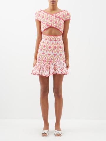 Charo Ruiz - Neila Embroidered Cotton-blend Mini Dress - Womens - Pink Orange