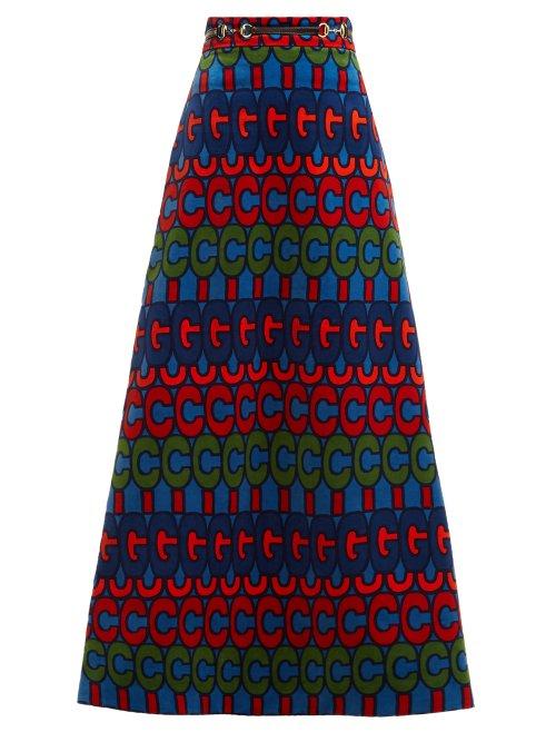 Matchesfashion.com Gucci - Gg Print A Line Velvet Skirt - Womens - Blue Multi