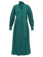 Matchesfashion.com Emilia Wickstead - Farnia Scarf Tie V Neck Crepe Midi Dress - Womens - Dark Green