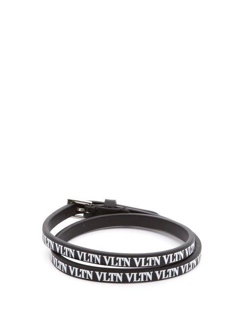 Matchesfashion.com Valentino - Vltn Leather Wrap Around Bracelet - Mens - Black
