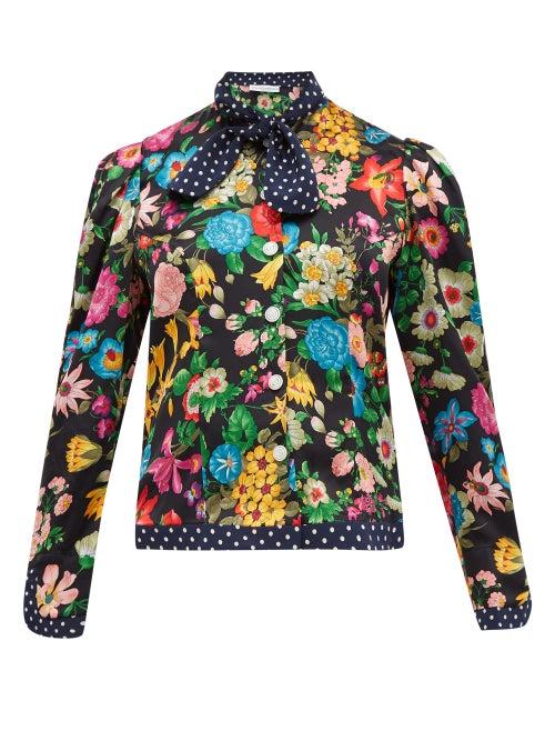 Matchesfashion.com Edeltrud Hofmann - Mary Floral And Polka Dot Print Silk Blouse - Womens - Black Multi