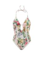 Ladies Beachwear Zimmermann - Mae Crocheted Floral-print Swimsuit - Womens - Pink Multi
