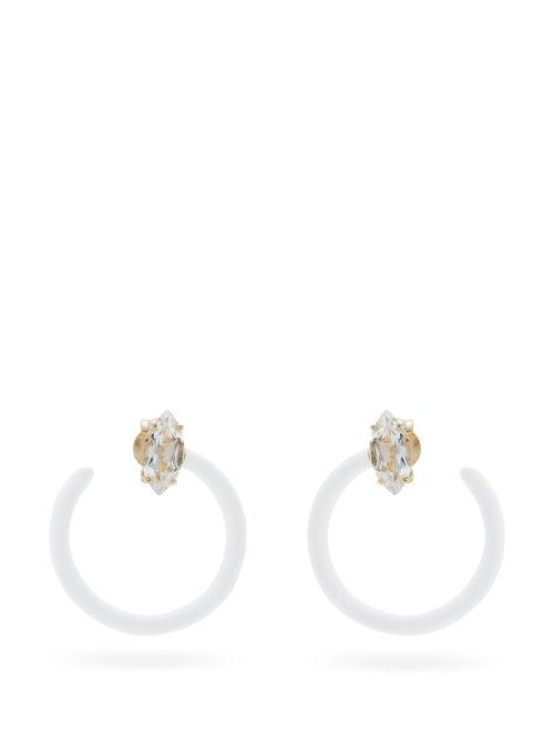 Matchesfashion.com Bea Bongiasca - Tendril Crystal, Rose-gold & Enamel Hoop Earrings - Womens - White Gold