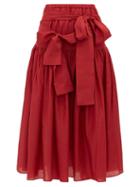 Matchesfashion.com Sara Lanzi - Waist Tie Cotton Blend Poplin Midi Skirt - Womens - Red
