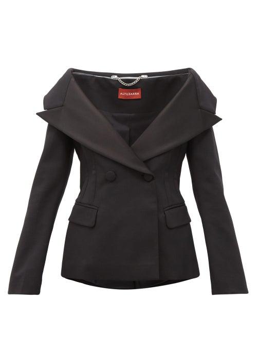 Matchesfashion.com Altuzarra - Darlene Off-the-shoulder Wool-blend Jacket - Womens - Black