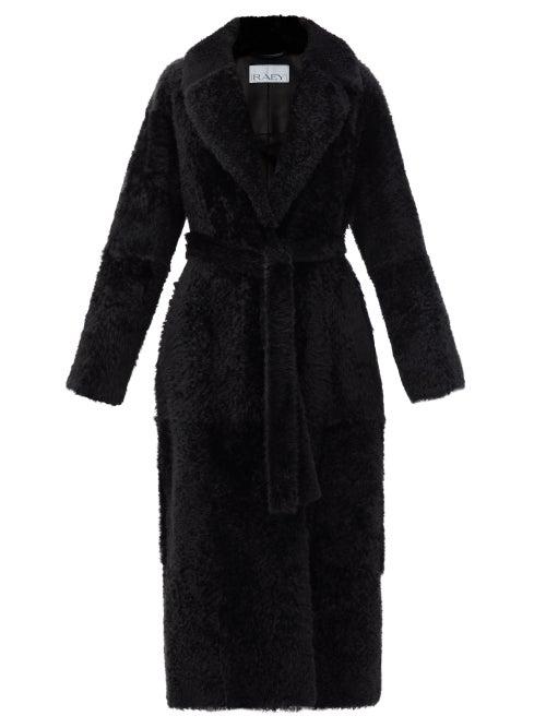Matchesfashion.com Raey - Wrap-around Belted Shearling Coat - Womens - Black