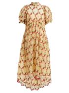 Matchesfashion.com Simone Rocha - Floral Embroidered Tulle Dress - Womens - Yellow Multi