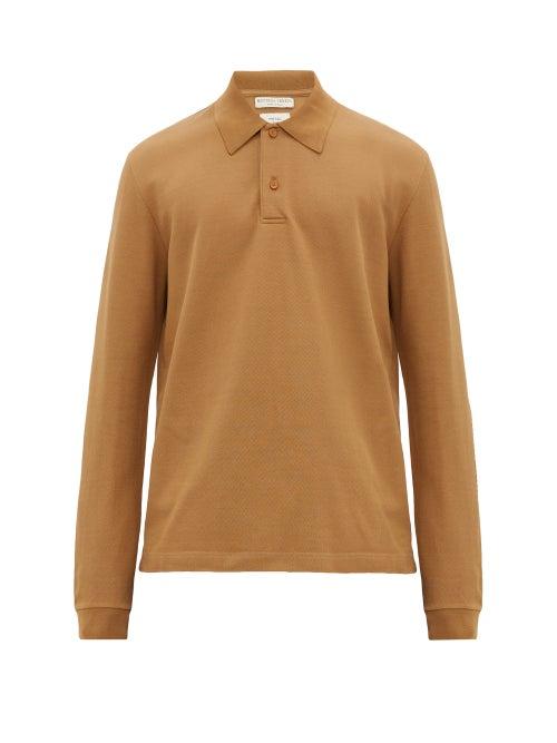 Matchesfashion.com Bottega Veneta - Long Sleeved Cotton Piqu Polo Shirt - Mens - Beige