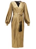 Matchesfashion.com Borgo De Nor - Sofi Tasselled Waist Tie Lam Midi Dress - Womens - Gold