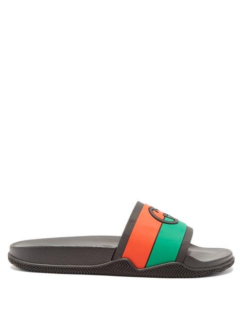 Mens Shoes Gucci - Gg-logo Web-stripe Slides - Mens - Black Multi