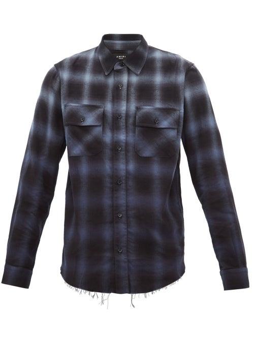 Matchesfashion.com Amiri - Raw Hem Checked Cotton Blend Flannel Shirt - Mens - Blue