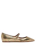 Matchesfashion.com Tabitha Simmons - Hermione Floral Print Leather Mary Jane Flats - Womens - Gold Multi
