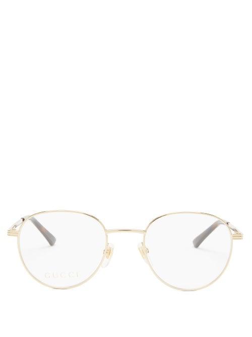 Matchesfashion.com Gucci - Web-stripe Round Metal Glasses - Mens - Gold