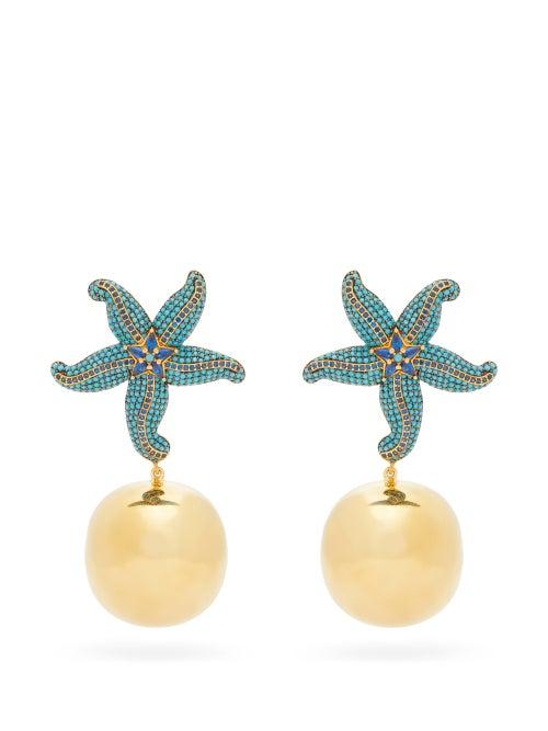 Matchesfashion.com Begum Khan - Sea Star Party 24kt Gold-plated Clip Earrings - Womens - Blue Gold