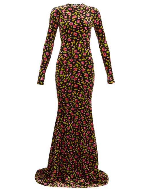 Matchesfashion.com Balenciaga - Floral Print Velvet Maxi Dress - Womens - Black Multi