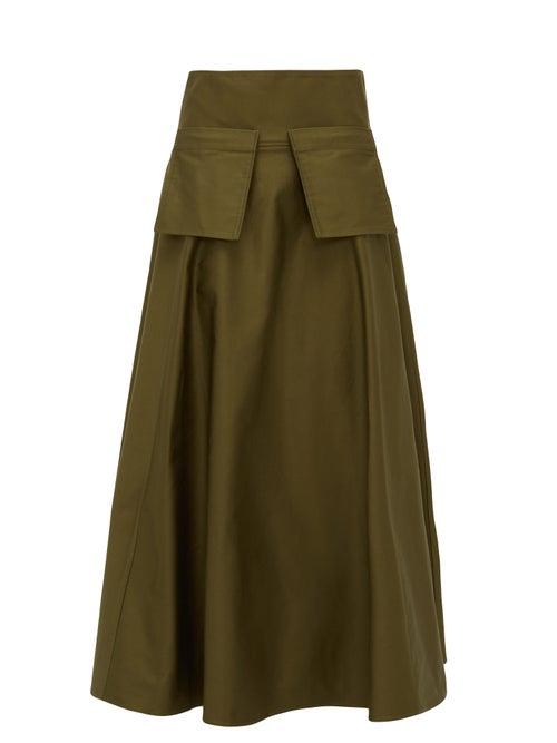 Matchesfashion.com Carl Kapp - Cabana Cotton-sateen Midi Skirt - Womens - Khaki