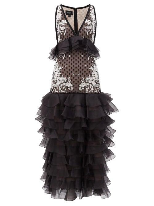Matchesfashion.com Giambattista Valli - Ruffled Polka-dot Flocked Organza Gown - Womens - White Black