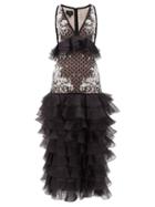 Matchesfashion.com Giambattista Valli - Ruffled Polka-dot Flocked Organza Gown - Womens - White Black