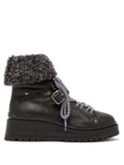 Matchesfashion.com Miu Miu - Fleece Cuff Leather Ankle Boots - Womens - Black
