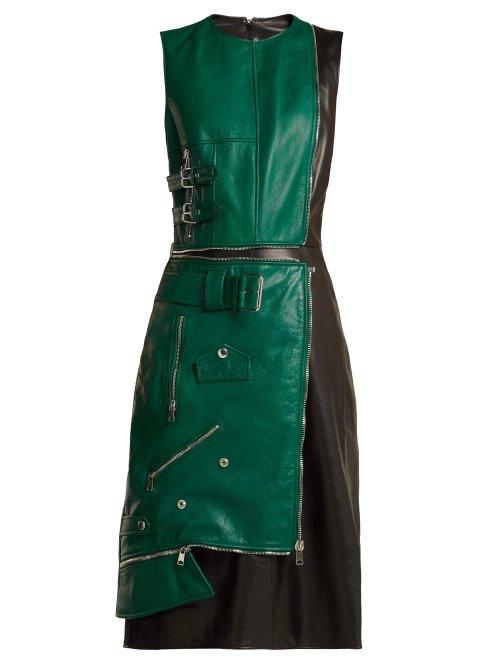 Matchesfashion.com Alexander Mcqueen - Panelled Leather Dress - Womens - Green Multi