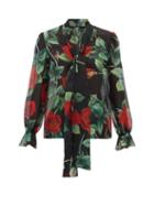 Dolce & Gabbana - Rose-print Pussybow Silk-chiffon Blouse - Womens - Red Multi
