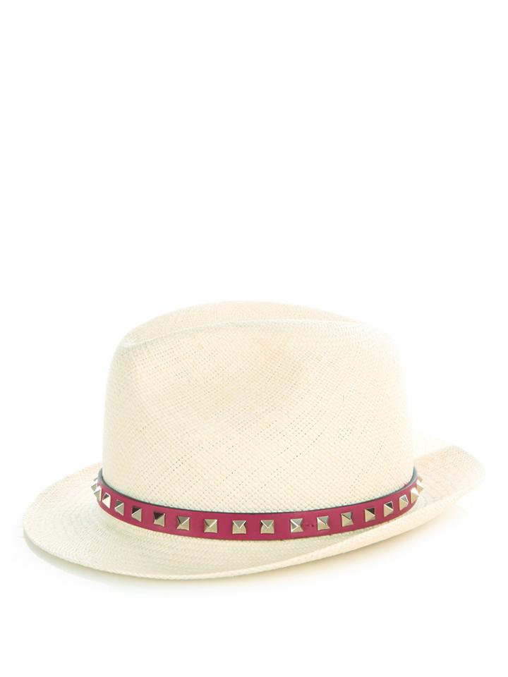 Valentino Rockstud Fedora Straw Hat