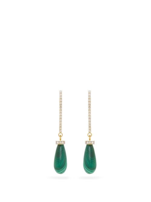 Matchesfashion.com Mateo - La Barre Diamond, Malachite & 14kt Gold Earrings - Womens - Green