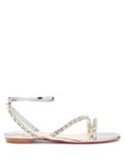 Matchesfashion.com Christian Louboutin - Mafaldina Spikes Flat Leather Sandals - Womens - Silver Multi