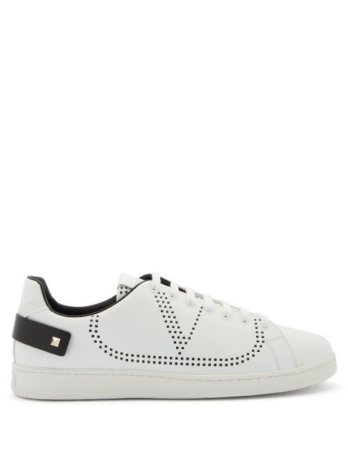 Matchesfashion.com Valentino Garavani - Perforated-logo Leather Trainers - Mens - White Black