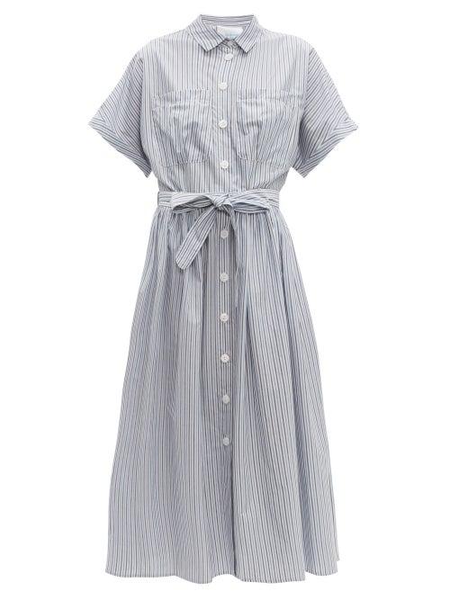 Matchesfashion.com Loup Charmant - Pamlico Striped Cotton Poplin Midi Dress - Womens - Blue White