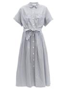 Matchesfashion.com Loup Charmant - Pamlico Striped Cotton Poplin Midi Dress - Womens - Blue White