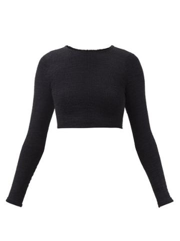 Hunza G - Celeste Open-back Crinkle-knit Cropped Top - Womens - Black