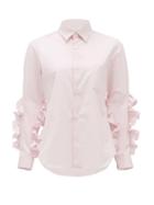 Matchesfashion.com Comme Des Garons Comme Des Garons - Ruffled Cotton-poplin Shirt - Womens - Light Pink