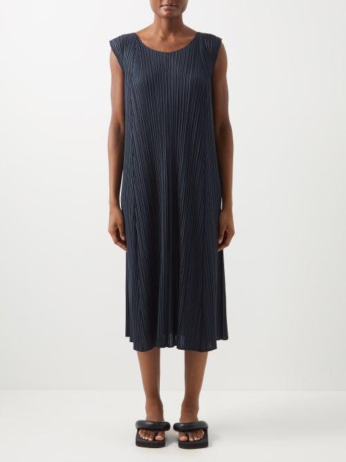 Pleats Please Issey Miyake - Sleeveless Technical-pleated Midi Dress - Womens - Black