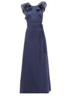 Matchesfashion.com Kalita - Eros Waist Tie Ruffled Linen Maxi Dress - Womens - Navy
