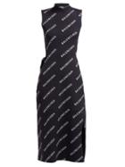 Matchesfashion.com Balenciaga - Logo Print Ribbed Wrap Midi Dress - Womens - Black Multi