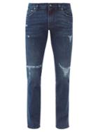 Matchesfashion.com Dolce & Gabbana - Distressed Cotton-blend Slim-leg Jeans - Mens - Blue