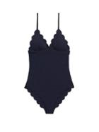 Matchesfashion.com Marysia - Santa Clara Scalloped-edge Swimsuit - Womens - Blue