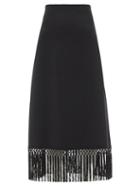 Matchesfashion.com Andrew Gn - Fringed Crepe Midi Skirt - Womens - Black